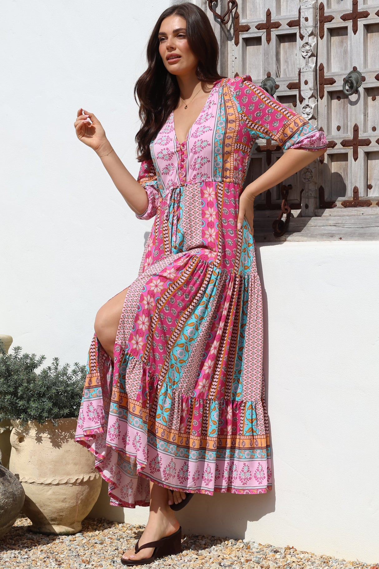 JAASE - Tessa Maxi Dress: A Line Pull Tie Waist Dress in Cedella Print