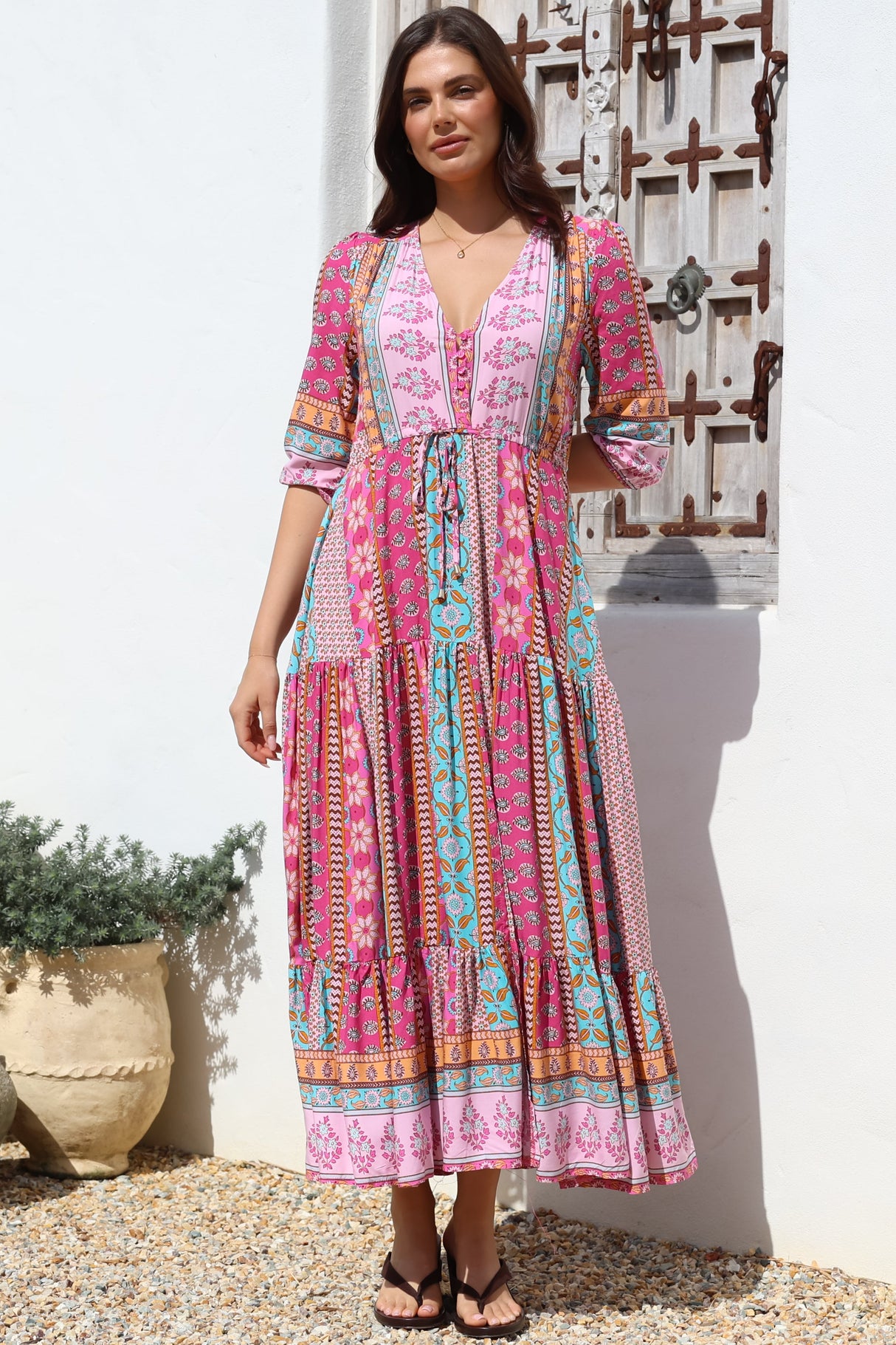JAASE - Tessa Maxi Dress: A Line Pull Tie Waist Dress in Cedella Print