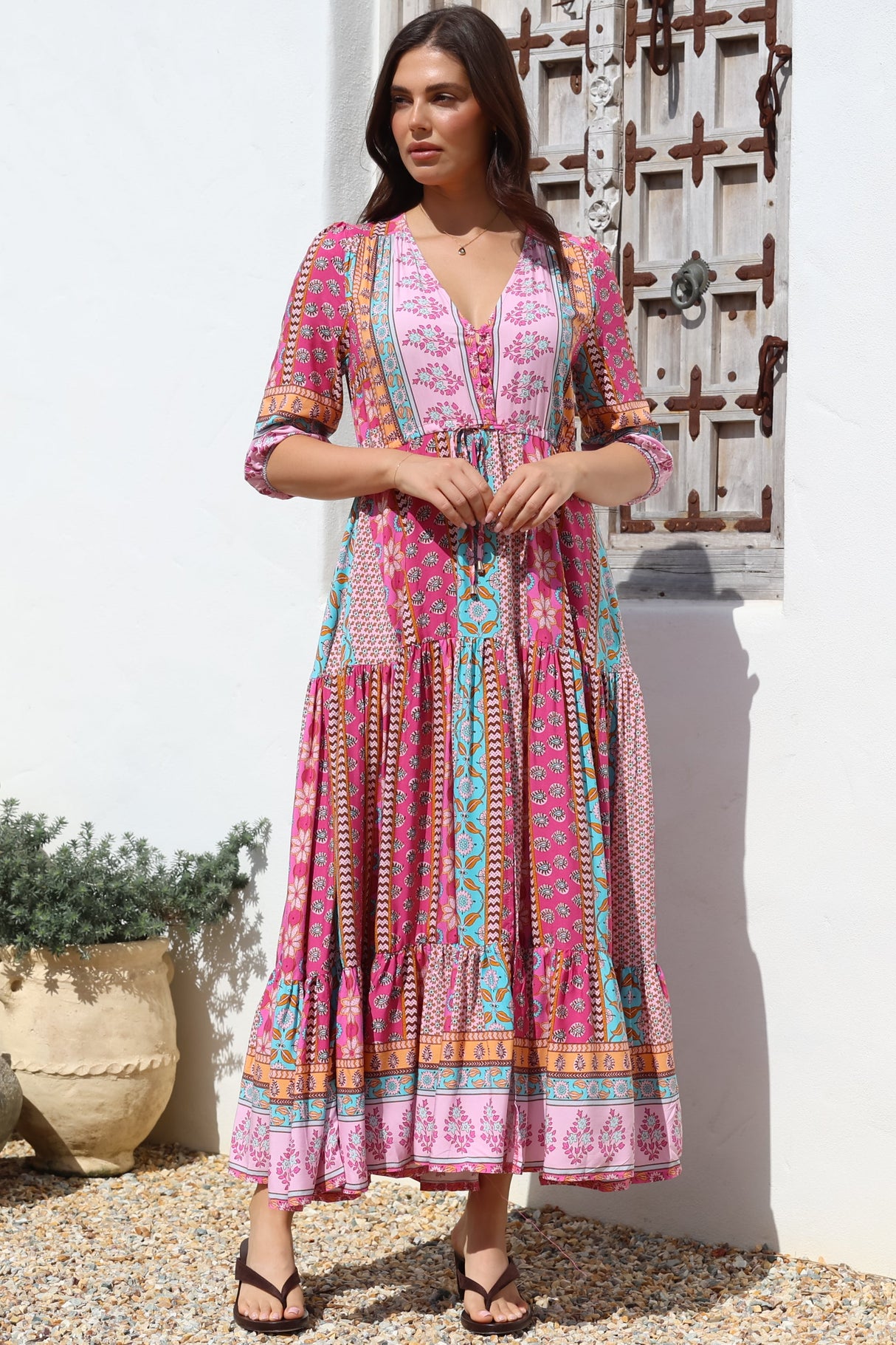 JAASE - Tessa Maxi Dress: A Line Pull Tie Waist Dress in Cedella Print