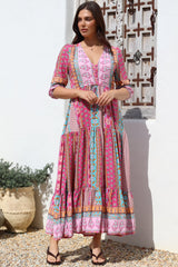 JAASE - Tessa Maxi Dress: A Line Pull Tie Waist Dress in Cedella Print