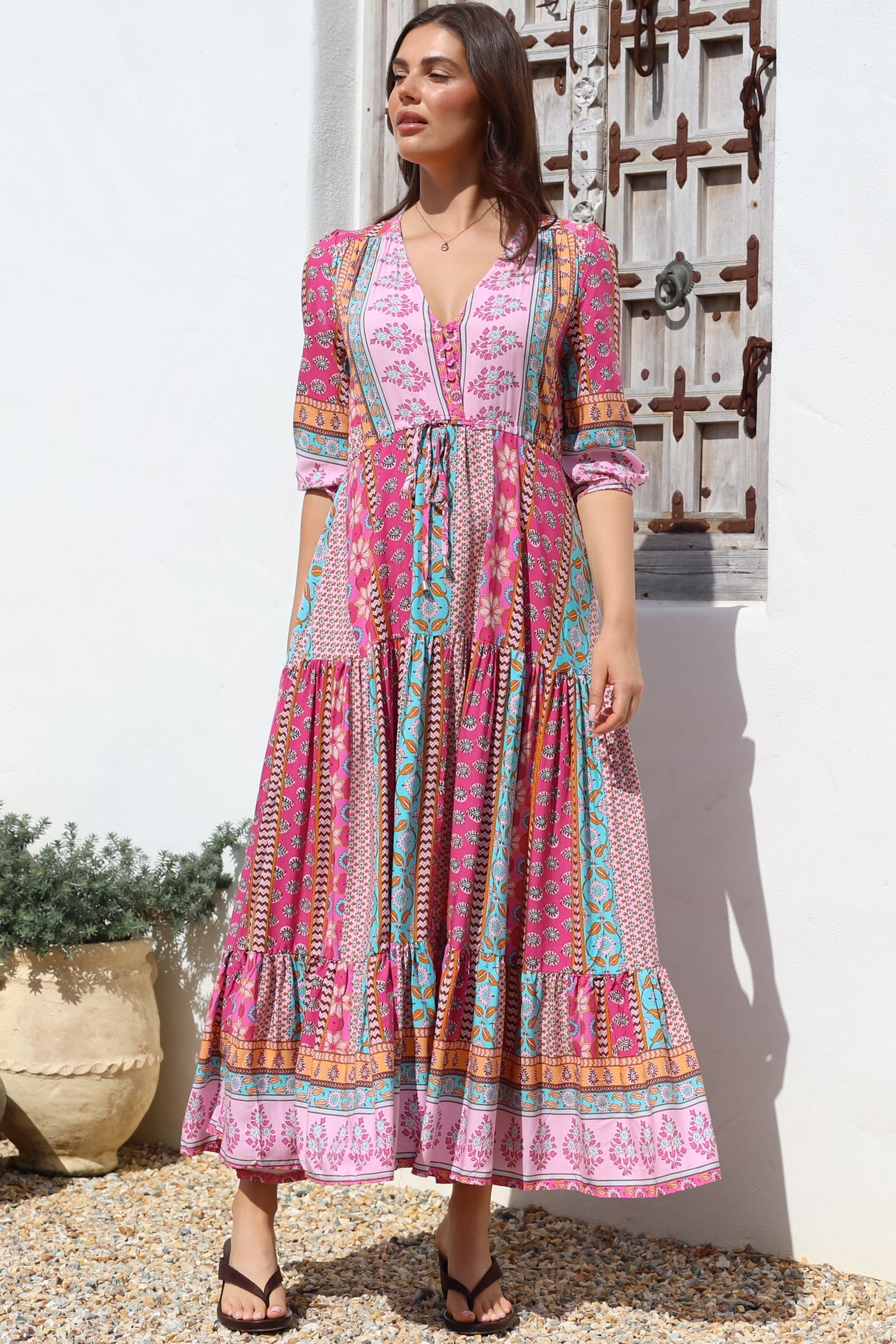 JAASE - Tessa Maxi Dress: A Line Pull Tie Waist Dress in Cedella Print