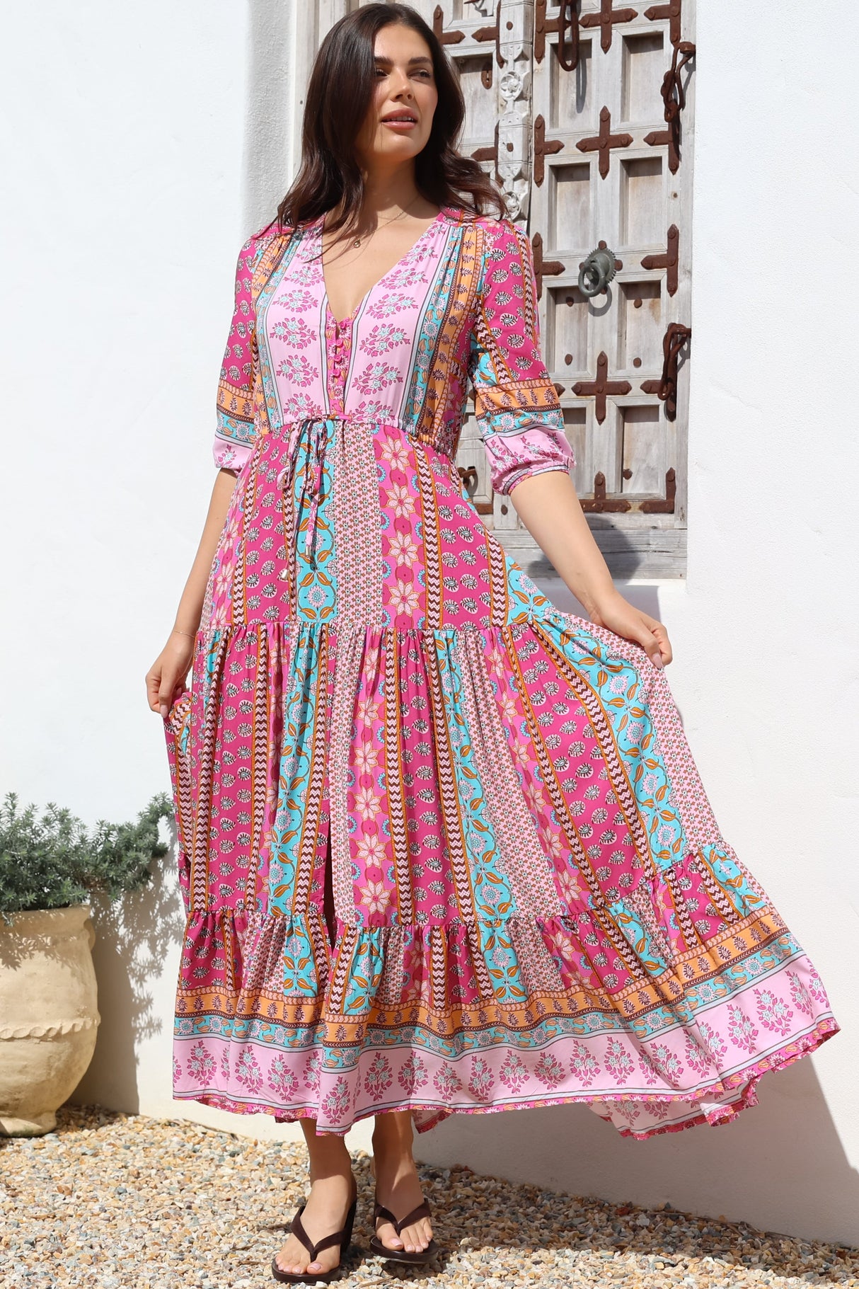 JAASE - Tessa Maxi Dress: A Line Pull Tie Waist Dress in Cedella Print