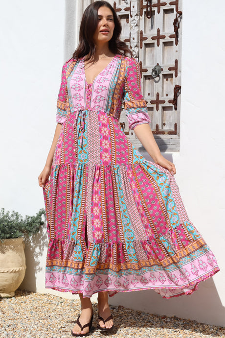 JAASE - Tessa Maxi Dress: A Line Pull Tie Waist Dress in Cedella Print