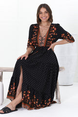 JAASE - Tessa Maxi Dress: A Line Pull Tie Waist Dress in Emmery Print