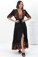 JAASE - Tessa Maxi Dress: A Line Pull Tie Waist Dress in Emmery Print