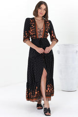 JAASE - Tessa Maxi Dress: A Line Pull Tie Waist Dress in Emmery Print