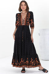 JAASE - Tessa Maxi Dress: A Line Pull Tie Waist Dress in Emmery Print