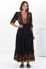 JAASE - Tessa Maxi Dress: A Line Pull Tie Waist Dress in Emmery Print