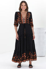 JAASE - Tessa Maxi Dress: A Line Pull Tie Waist Dress in Emmery Print