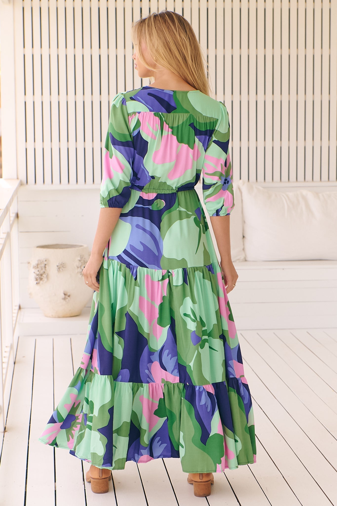 JAASE - Tessa Maxi Dress: A Line Pull Tie Waist Dress in Kalm Print