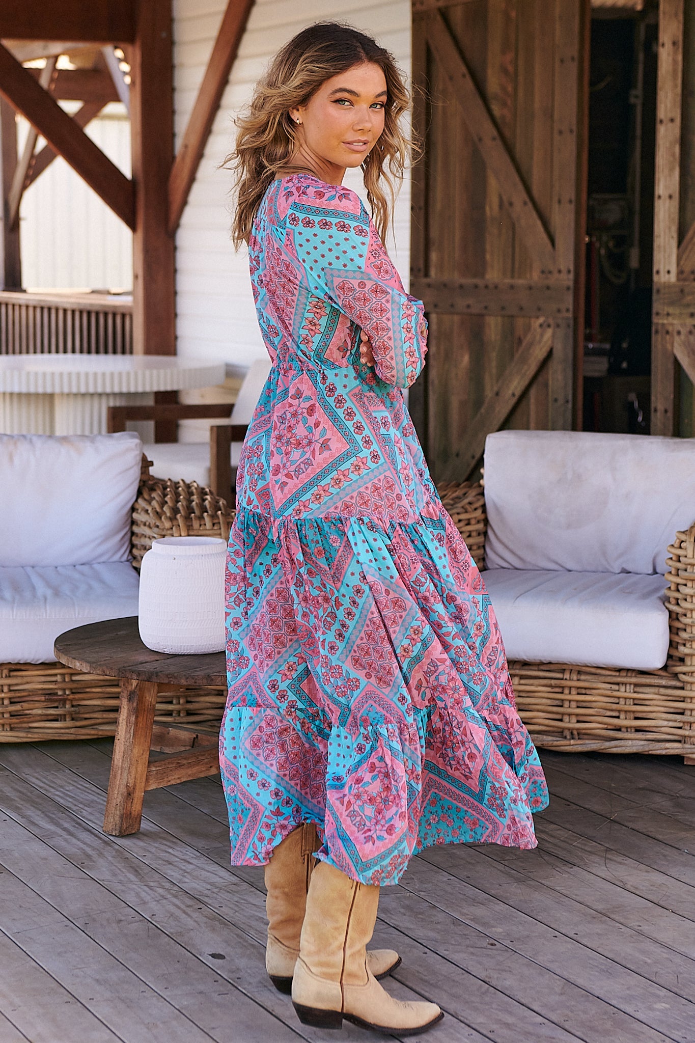 JAASE - Tessa Maxi Dress: A Line Pull Tie Waist Dress in Luana Print