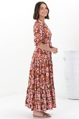 JAASE - Tessa Maxi Dress: A Line Pull Tie Waist Dress in Pixie Print