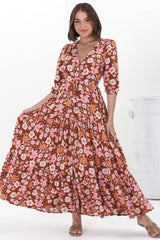 JAASE - Tessa Maxi Dress: A Line Pull Tie Waist Dress in Pixie Print