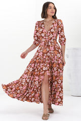 JAASE - Tessa Maxi Dress: A Line Pull Tie Waist Dress in Pixie Print