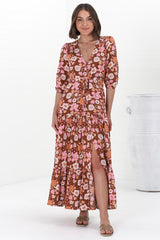 JAASE - Tessa Maxi Dress: A Line Pull Tie Waist Dress in Pixie Print