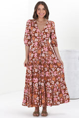 JAASE - Tessa Maxi Dress: A Line Pull Tie Waist Dress in Pixie Print