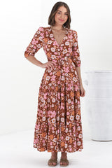 JAASE - Tessa Maxi Dress: A Line Pull Tie Waist Dress in Pixie Print