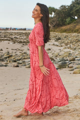 JAASE - Tessa Maxi Dress: A Line Pull Tie Waist Dress in Rosella Print