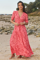 JAASE - Tessa Maxi Dress: A Line Pull Tie Waist Dress in Rosella Print