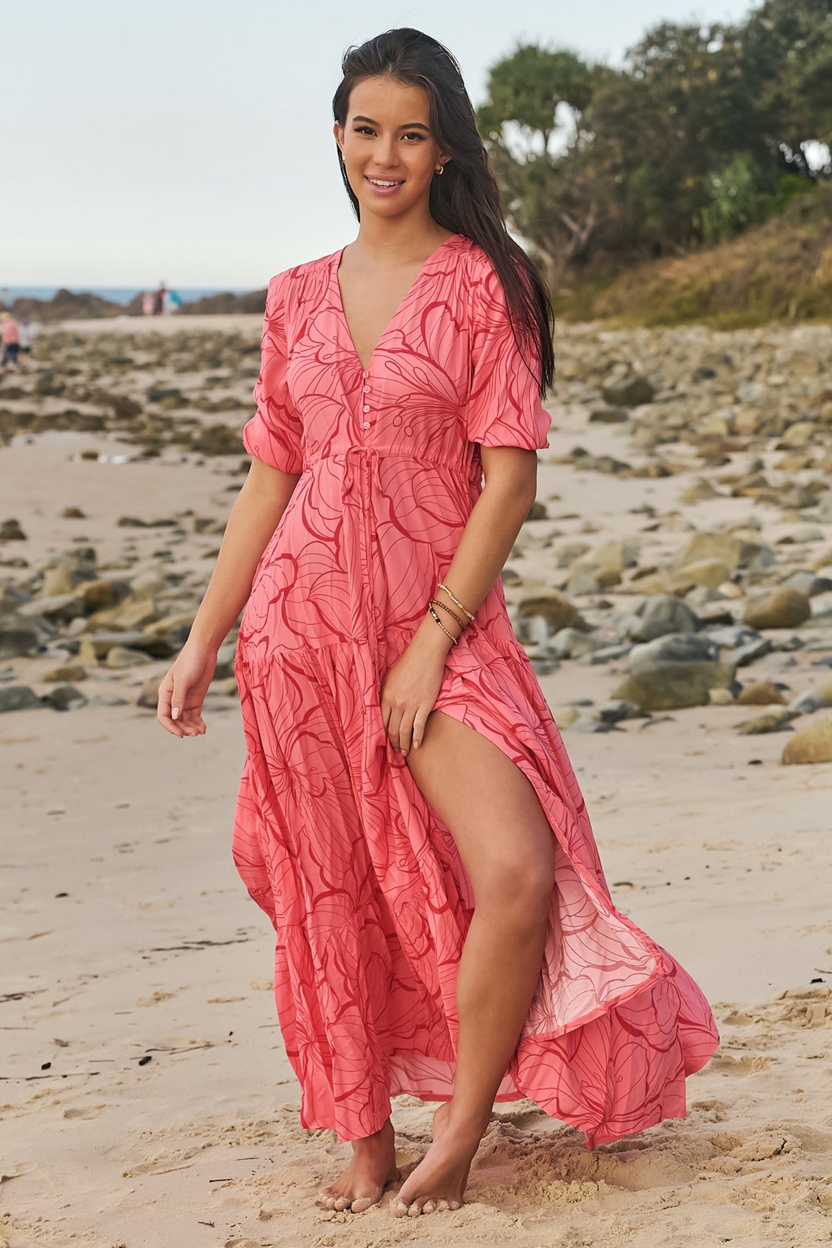 JAASE - Tessa Maxi Dress: A Line Pull Tie Waist Dress in Rosella Print