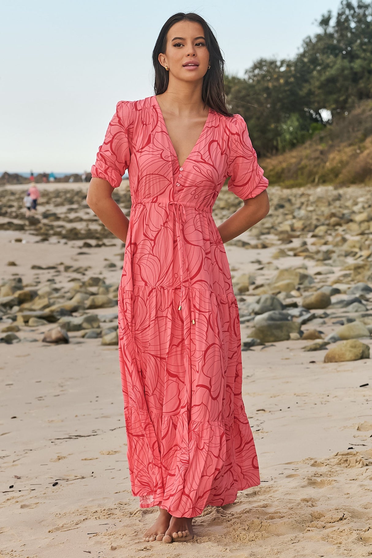 JAASE - Tessa Maxi Dress: A Line Pull Tie Waist Dress in Rosella Print