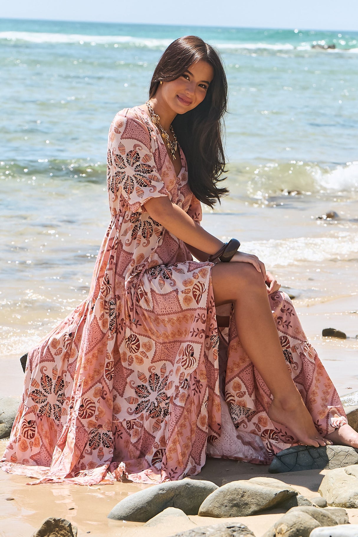 JAASE - Tessa Maxi Dress: A Line Pull Tie Waist Dress in Tahitian Print