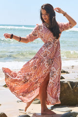 JAASE - Tessa Maxi Dress: A Line Pull Tie Waist Dress in Tahitian Print