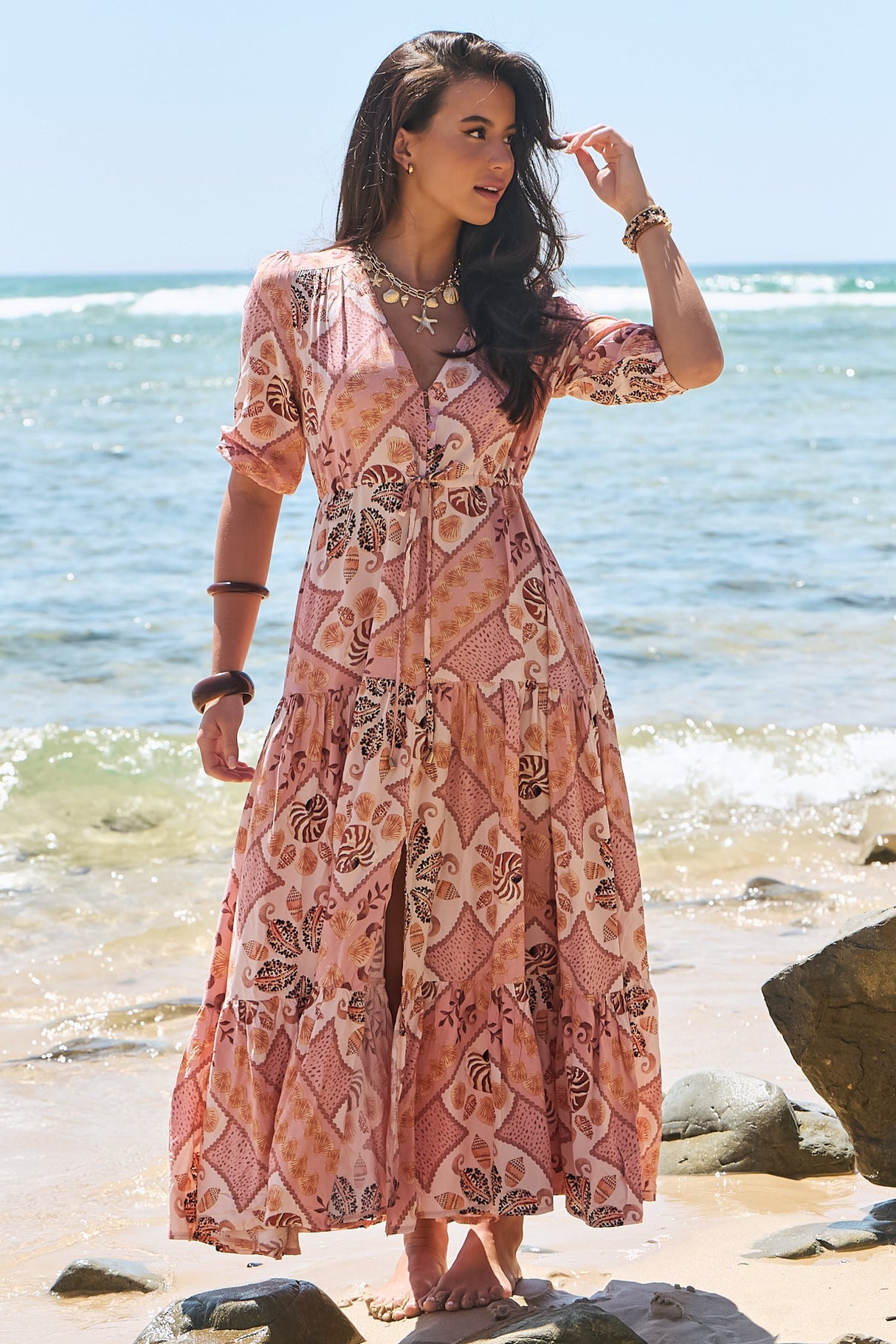 JAASE - Tessa Maxi Dress: A Line Pull Tie Waist Dress in Tahitian Print