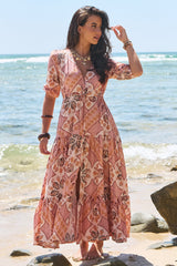 JAASE - Tessa Maxi Dress: A Line Pull Tie Waist Dress in Tahitian Print