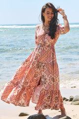 JAASE - Tessa Maxi Dress: A Line Pull Tie Waist Dress in Tahitian Print