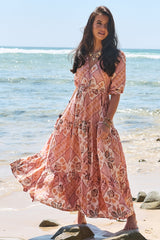 JAASE - Tessa Maxi Dress: A Line Pull Tie Waist Dress in Tahitian Print