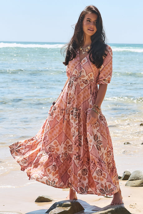 JAASE - Tessa Maxi Dress: A Line Pull Tie Waist Dress in Tahitian Print