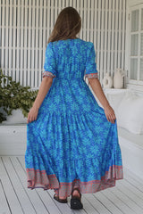 JAASE - Tessa Maxi Dress: A Line Pull Tie Waist Dress in Take Me On Vacay Print