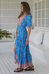 JAASE - Tessa Maxi Dress: A Line Pull Tie Waist Dress in Take Me On Vacay Print