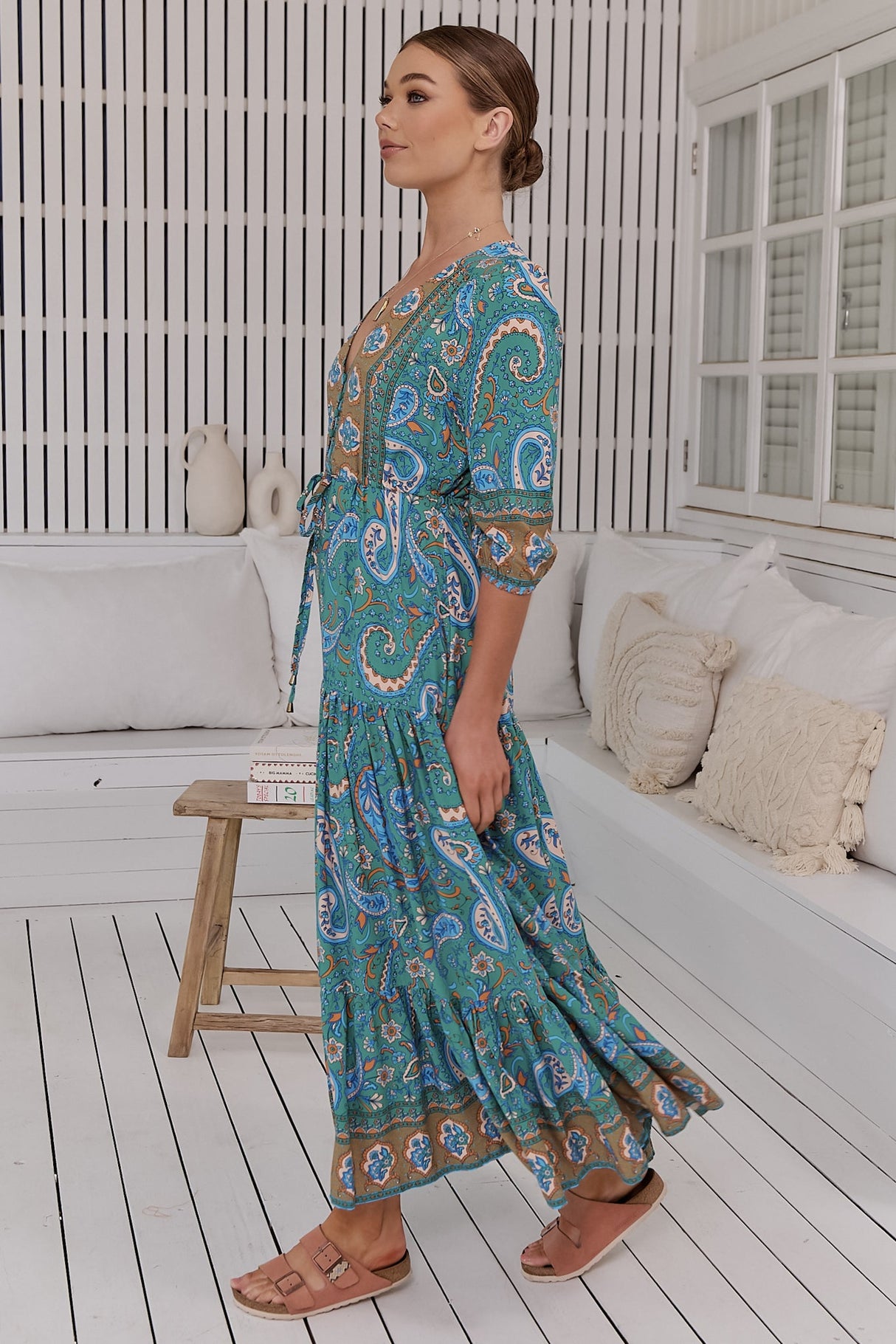 JAASE - Tessa Maxi Dress: A Line Pull Tie Waist Dress In Ventura Print