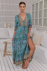 JAASE - Tessa Maxi Dress: A Line Pull Tie Waist Dress In Ventura Print