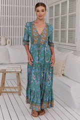 JAASE - Tessa Maxi Dress: A Line Pull Tie Waist Dress In Ventura Print