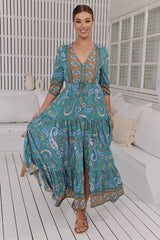 JAASE - Tessa Maxi Dress: A Line Pull Tie Waist Dress In Ventura Print