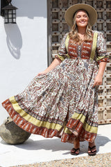 JAASE - Tessa Maxi Dress: A Line Pull Tie Waist Dress in Oakie Print