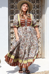 JAASE - Tessa Maxi Dress: A Line Pull Tie Waist Dress in Oakie Print