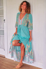 JAASE - Tessa Maxi Dress: A Line Pull Tie Waist Dress in Atlantis Print