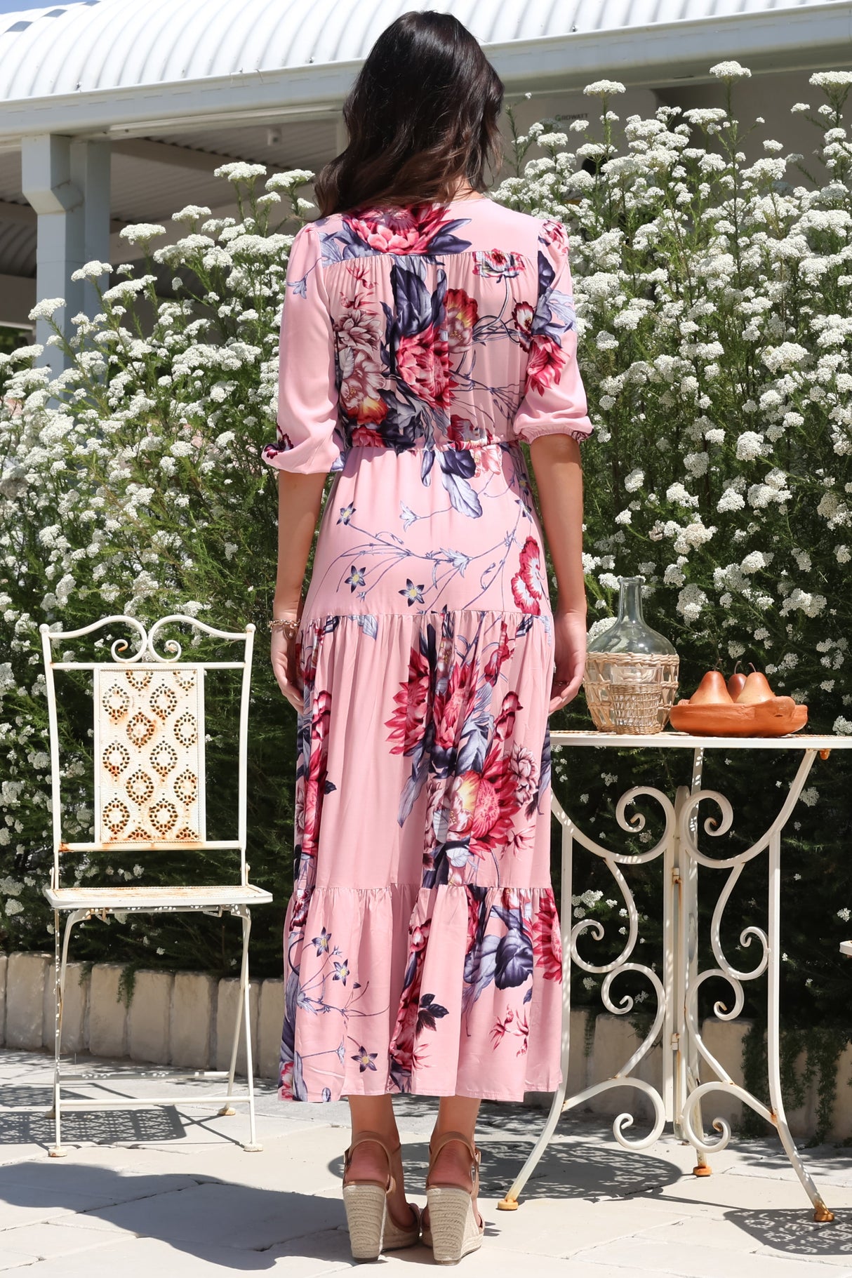 JAASE - Tessa Maxi Dress: A Line Pull Tie Waist Dress in Dahlia Print