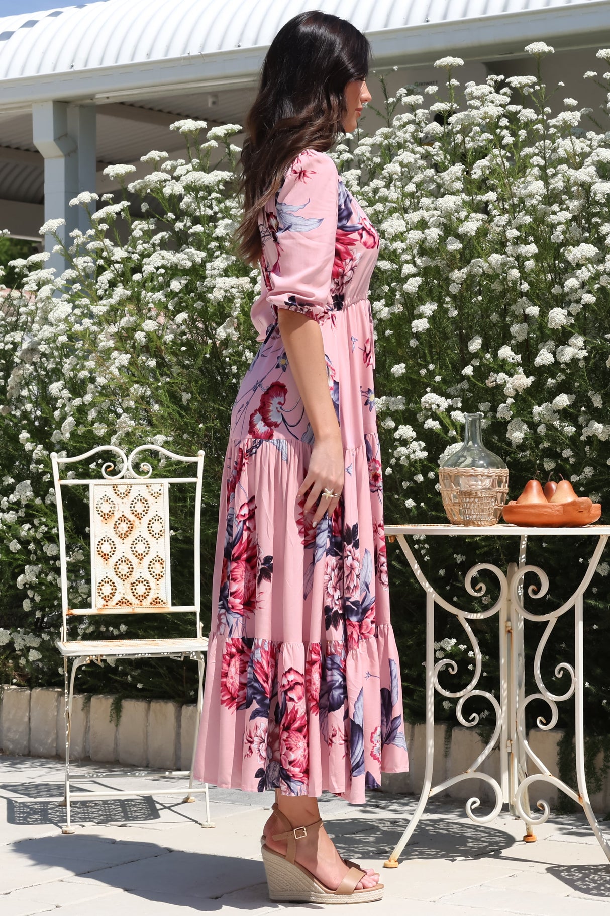 JAASE - Tessa Maxi Dress: A Line Pull Tie Waist Dress in Dahlia Print