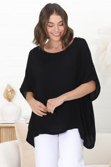 Lurye Top - Round Neckline with Bat Sleeves in Black