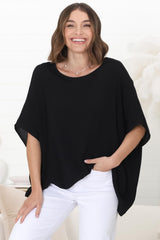 Lurye Top - Round Neckline with Bat Sleeves in Black