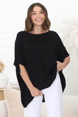 Lurye Top - Round Neckline with Bat Sleeves in Black