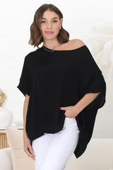 Lurye Top - Round Neckline with Bat Sleeves in Black