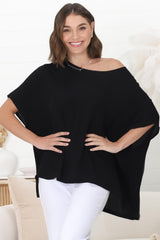 Lurye Top - Round Neckline with Bat Sleeves in Black