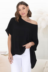 Lurye Top - Round Neckline with Bat Sleeves in Black