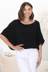 Lurye Top - Round Neckline with Bat Sleeves in Black